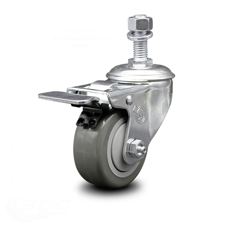 SERVICE CASTER 3.5 Inch Gray Polyurethane Swivel 12mm Stem Caster with Total Lock Brake SCC SCC-TSTTL20S3514-PPUB-M1215